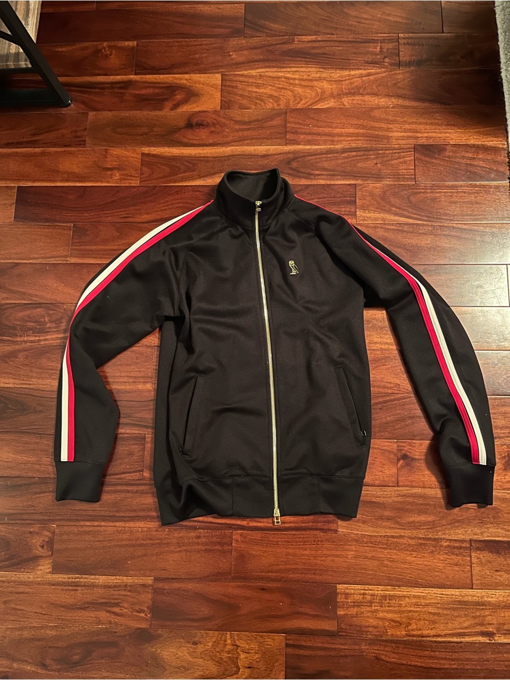 Men's OVO Black Track Jacket with Red and White Stripe